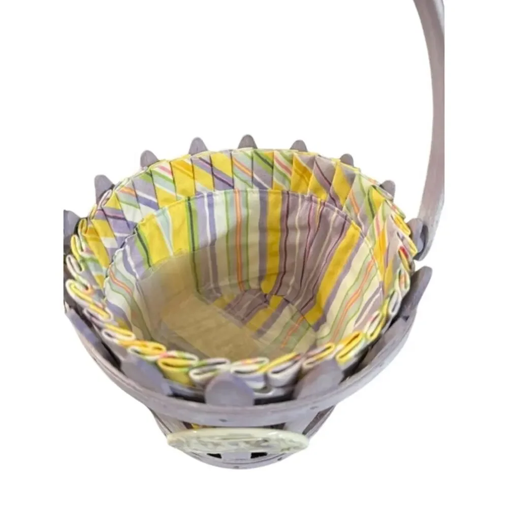 2006 Round Picket Pail Longaberger Easter Basket Pink Lid Liner Protector Tie On